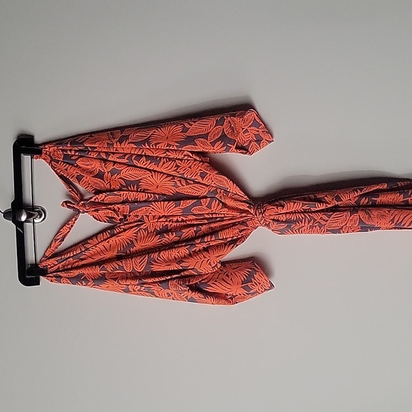 Anthropolgie S Orange Tropical Femme Print Maxi Long Wrap Flutter Kimono Dress - Picture 15 of 16